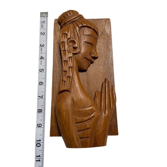 Vintage Hand Carved Praying Women Wooden Bookends - Picture 5 of 9